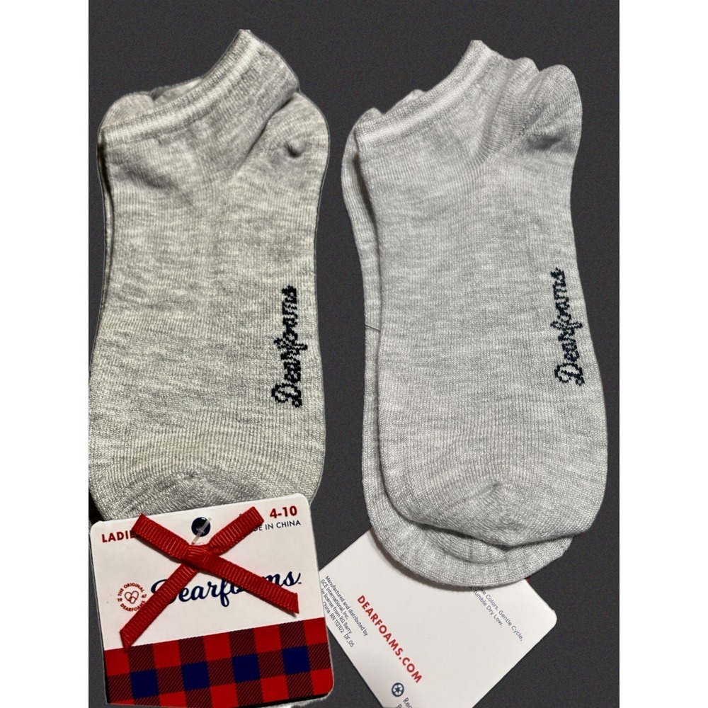 Dearfoams Ladies Logo Low Cut Socks Heather Gray Ribbed Cuff Size 4-10 -2 Pairs